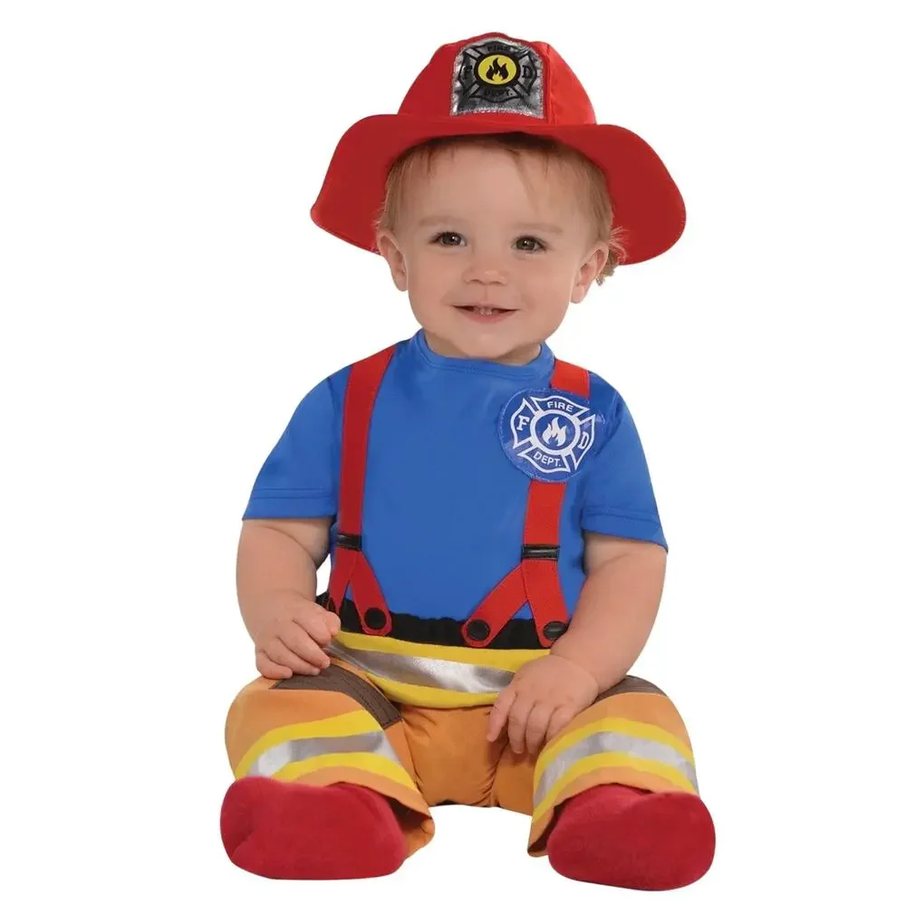 Amscan Fireman Halloween Costume with Jumpsuit & Hat for Infant 6-12 Months New
